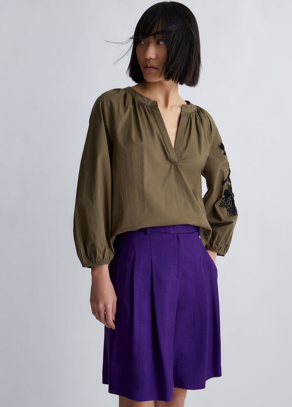 Olive Liu Jo Blouse With Embroidery And Sequins Women's Shirts | GCF-258430