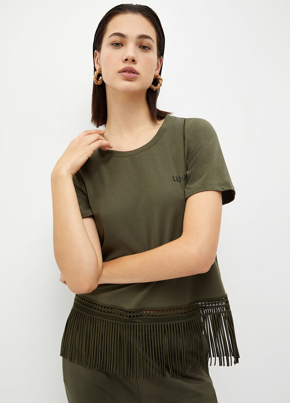 Olive Liu Jo With Fringes Women's T Shirts | WEK-419280