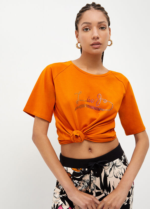 Orange Liu Jo Eco-Friendly With Gemstones Women's T Shirts | PQT-198450