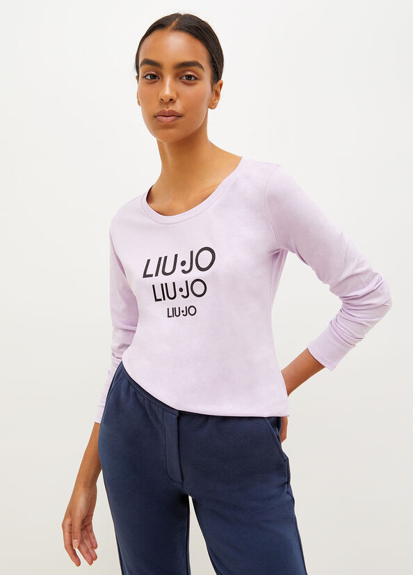 Purple Liu Jo Eco-Friendly With Logo Women's T Shirts | DRV-017649