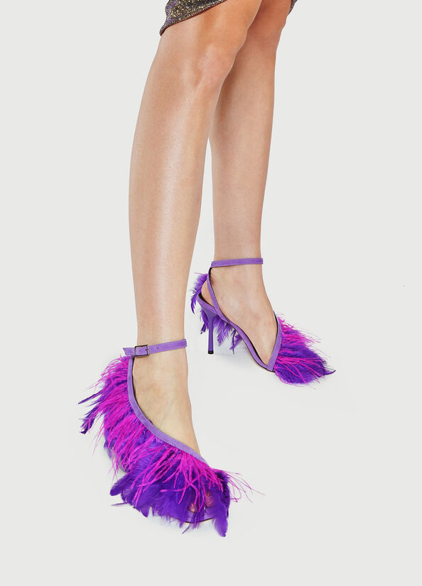 Purple Liu Jo With Heel And Feathers Women's Sandals | UME-513289