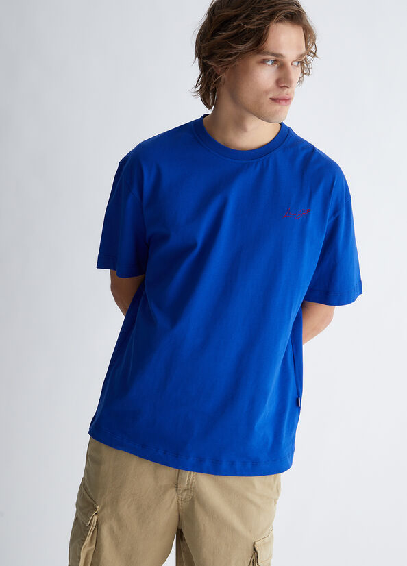 Royal Blue Liu Jo With Logo Men's T Shirts | FOW-203864