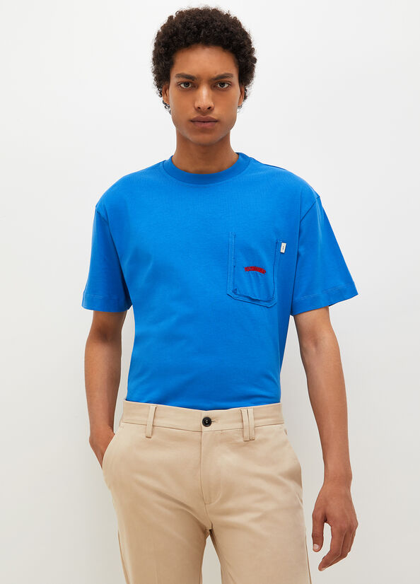 Royal Blue Liu Jo With Print On The Back Men's T Shirts | OER-571639