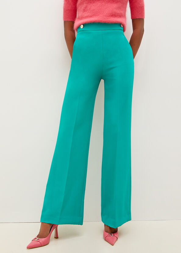 Turquoise Green Liu Jo High-Rise With Buttons Women's Pants | VAM-216905