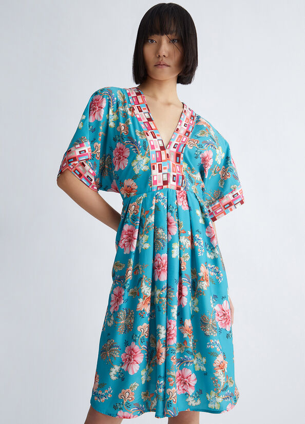 Turquoise Liu Jo Floral Women's Dress | HKN-760941