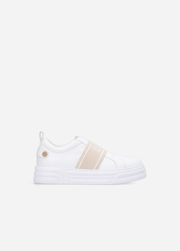 White / Beige Liu Jo Slip Ons With Maxi Logo Women's Sneakers | KEV-458713