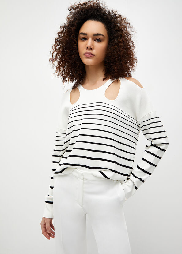 White / Black Liu Jo Eco-Friendly Striped Women's Sweaters | XCS-960483