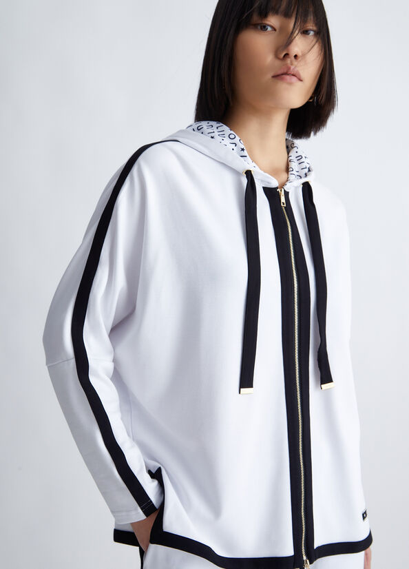 White / Black Liu Jo Hooded With Zip Women's Sweatshirts | UHS-137650