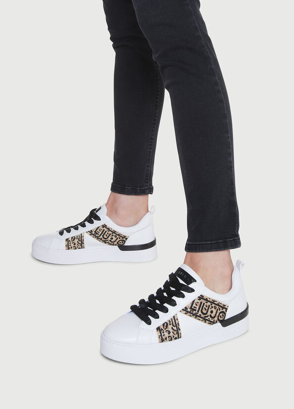 White / Black Liu Jo With Jacquard Detail Women's Sneakers | OME-501469