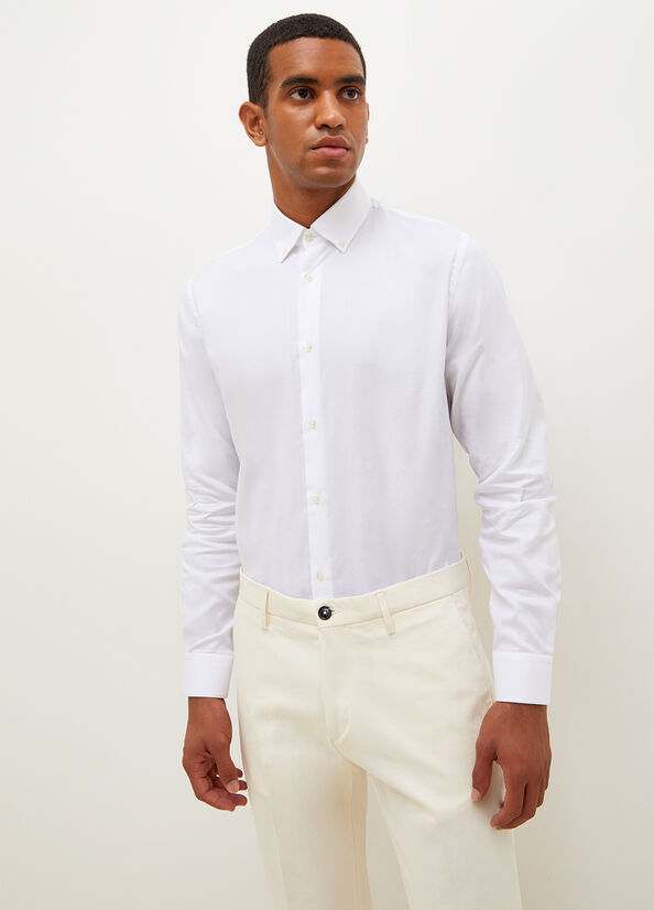 White Liu Jo Button Down With Embroidery Detail Men's Shirts | BRP-897561