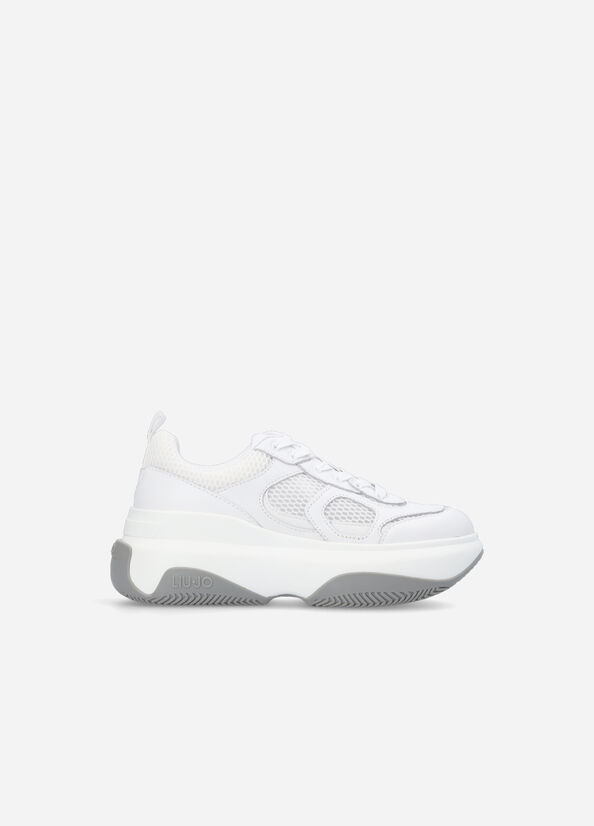 White Liu Jo Chunky Leather Women's Sneakers | BRZ-432716