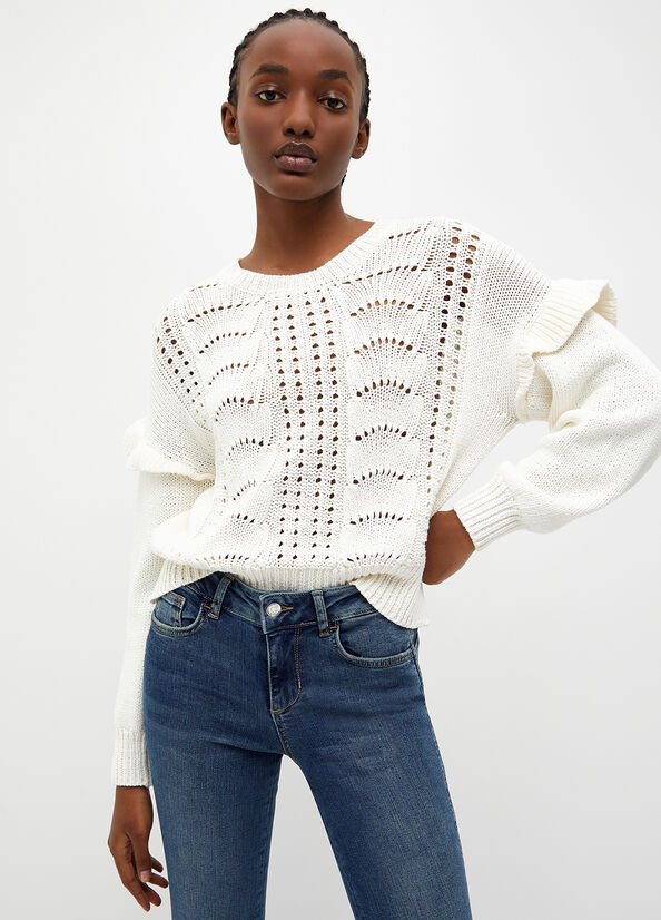 White Liu Jo Cotton Crochet Women's Sweaters | XLE-365917