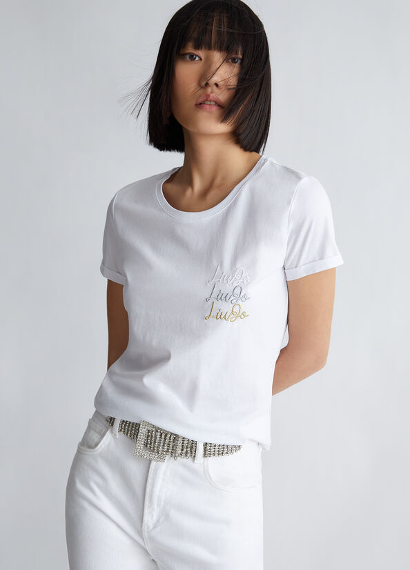 White Liu Jo Cotton With Logo Women's Tops | BMA-713802