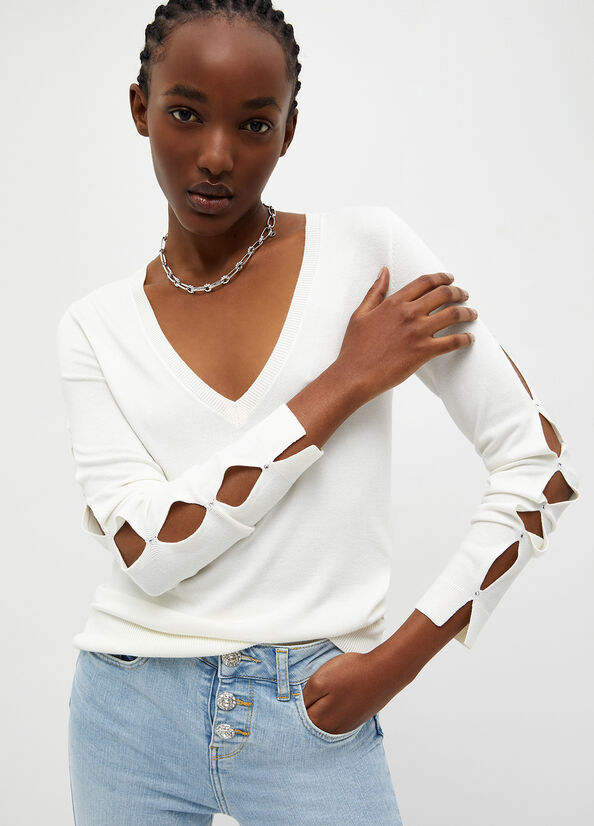 White Liu Jo Eco-Friendly Cut-Out Women's Sweaters | HBI-097132