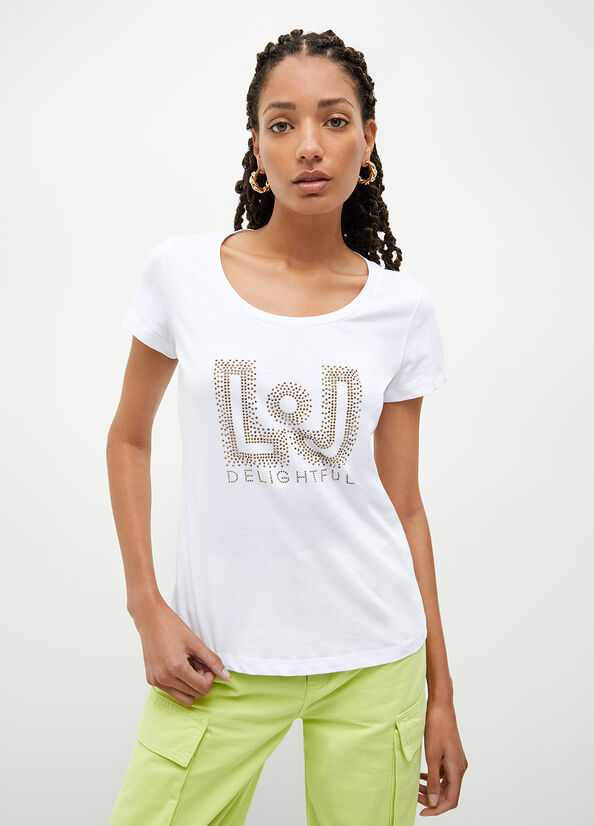 White Liu Jo Eco-Friendly With Gemstones Women's Tops | QOL-950674