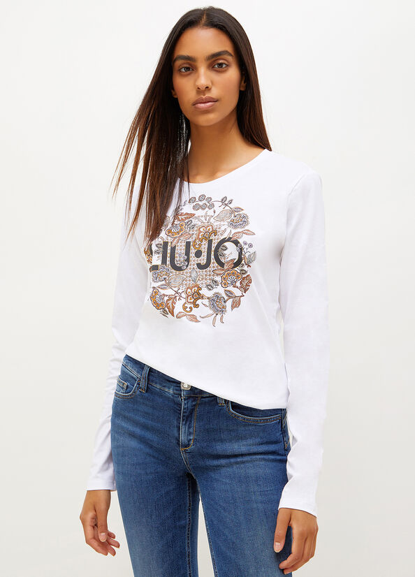 White Liu Jo Eco-Friendly With Print Women's T Shirts | QBT-613094