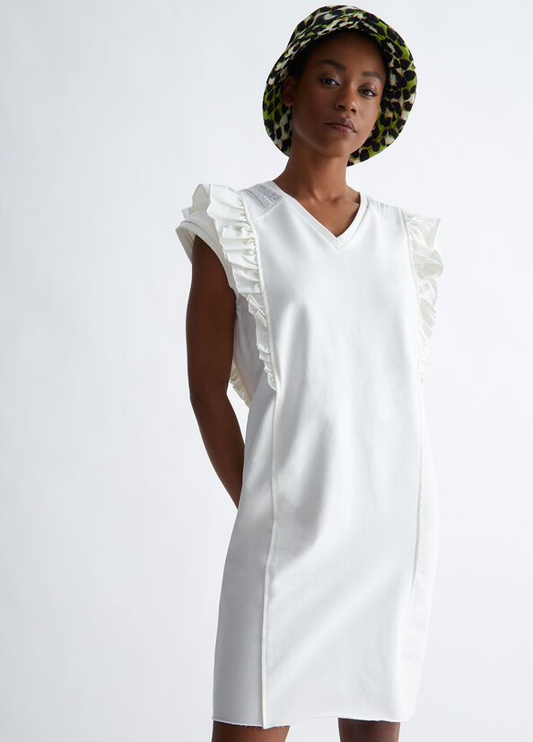 White Liu Jo Eco-Friendly With Rouches Women's Dress | DCN-465091