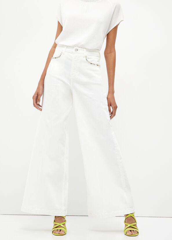 White Liu Jo Flared With Studs Women's Pants | BGQ-239548