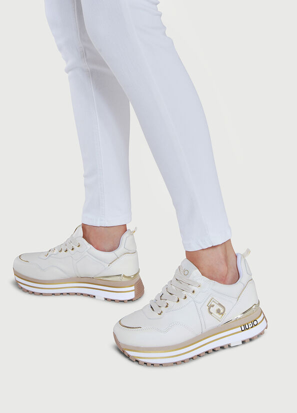 White Liu Jo Leather Platform Women's Sneakers | DUH-830152