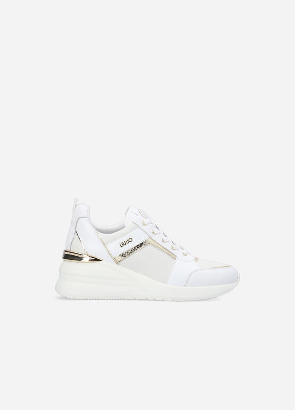 White Liu Jo Leather With Wedge Women's Sneakers | LOF-831604