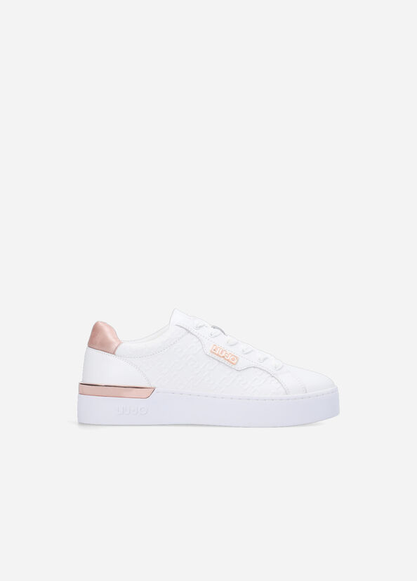 White Liu Jo Monogram Leather Women's Sneakers | OAU-865914