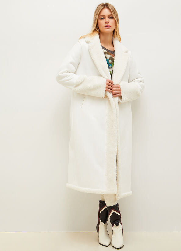 White Liu Jo Reversible Teddy And Fabric Women's Coats | VCX-830794