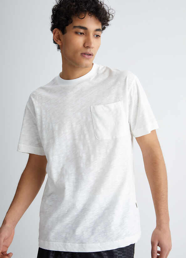 White Liu Jo Slub Cotton Men's T Shirts | HDJ-284371