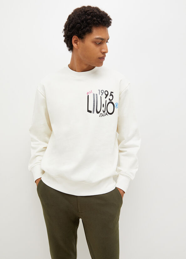 White Liu Jo With 1995 Print Men's Sweaters | FPL-759013