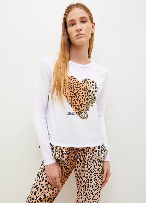 White Liu Jo With Animal-Print Heart Women's T Shirts | RLK-243980