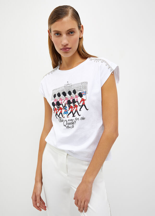 White Liu Jo With Jewel Fringes Women's T Shirts | WFN-089271