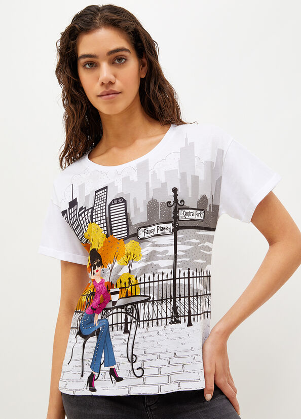 White Liu Jo With New York Print Women's T Shirts | LSN-736190