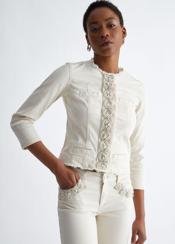 White Liu Jo With Pearls Women's Jackets | JYE-145879