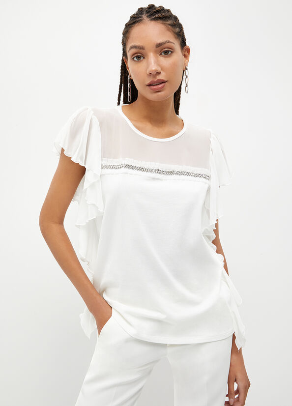 White Liu Jo With Rhinestones Women's Tops | QVR-546921